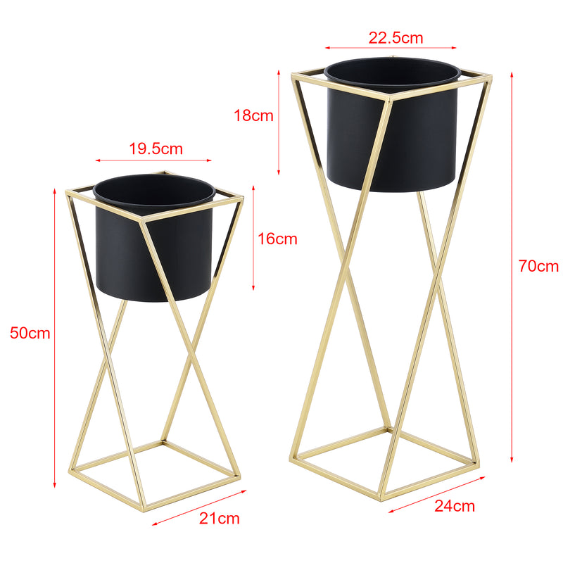 Esquema acotado Soporte para macetas Mons 2 piezas Negro-Dorado en.casa