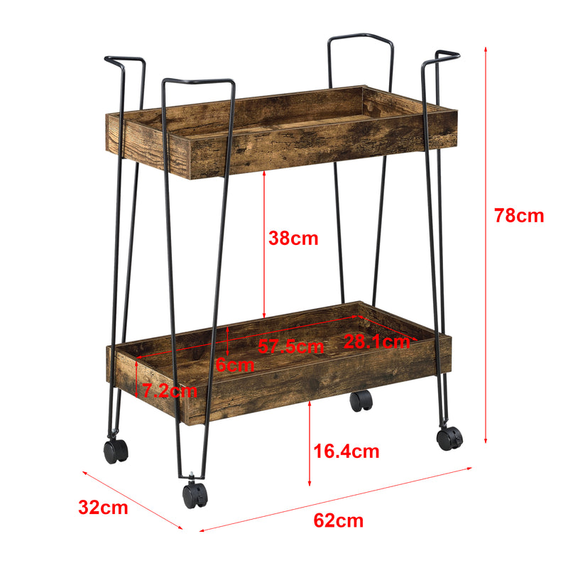 Esquema acotado Carrito de servicio Vaxholm 78x62x32cm Tono de madera oscura en.casa