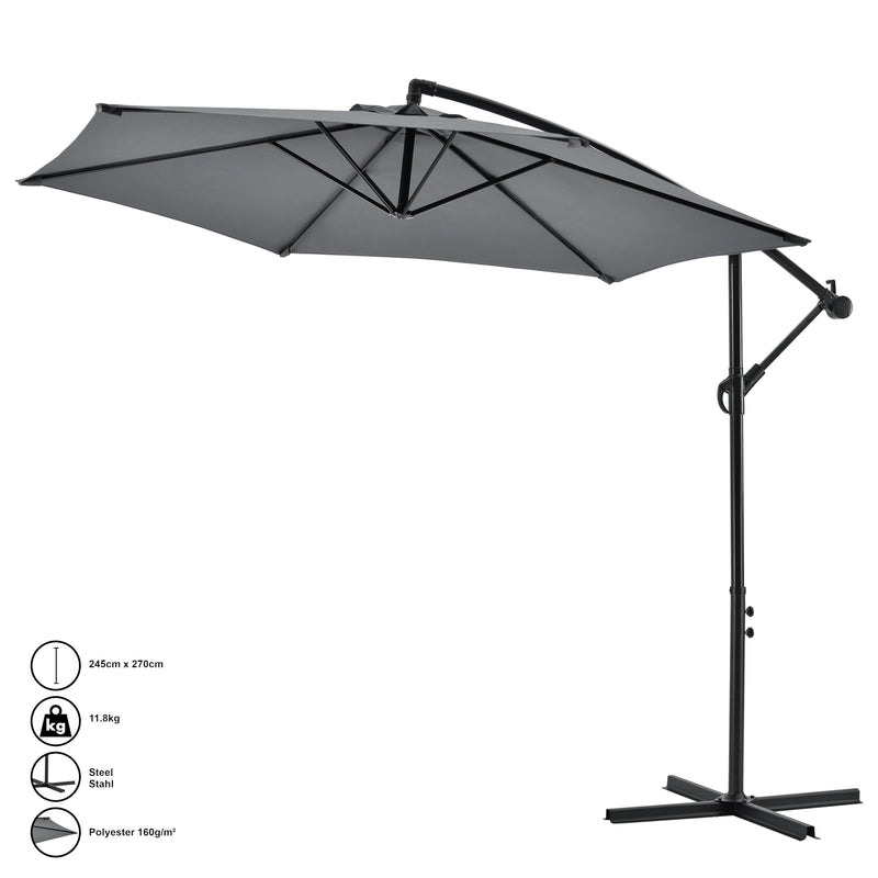 Esquema acotado Parasol de semáforo Budva 270 cm poliéster acero gris casa.pro