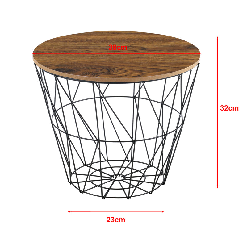 Esquema acotado Mesa auxiliar con cesta de metal Codogno juego de 2 en varios colores en.casa