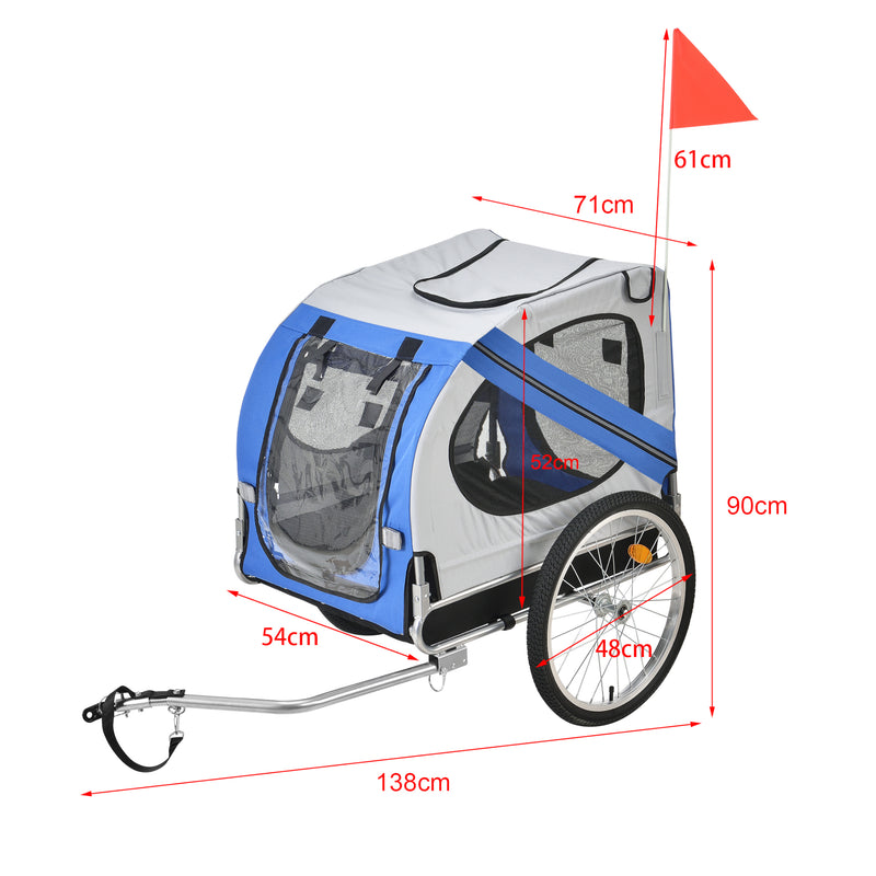 Esquema acotado Remolque para bicicleta Máx. 26 kg Transporte de perros Resistente a la intemperie Amarillo/Azul pro.tec