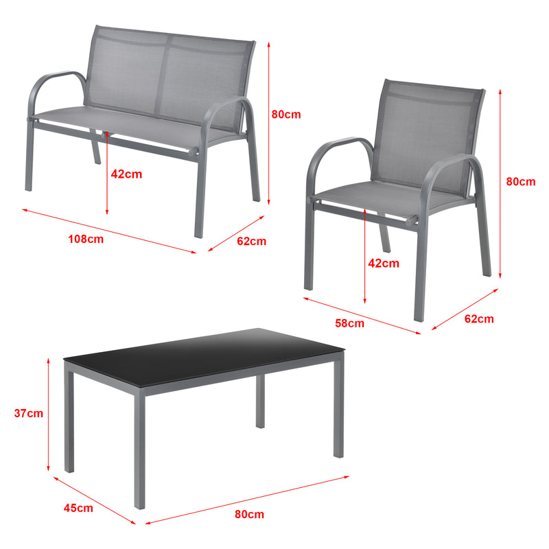 Esquema acotado Conjunto de muebles de jardín Gagra Sillas con banco y mesa varios colores en.casa