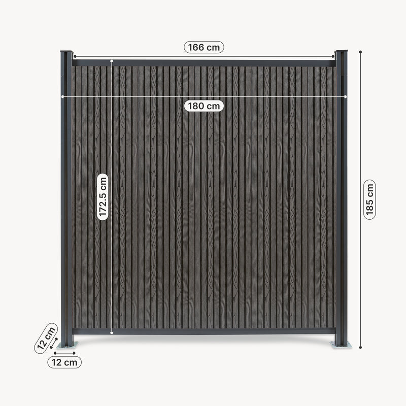 Esquema acotado Valla jardin exterior Grassano con 1/2 postes Aluminio WPC NEU.HOLZ