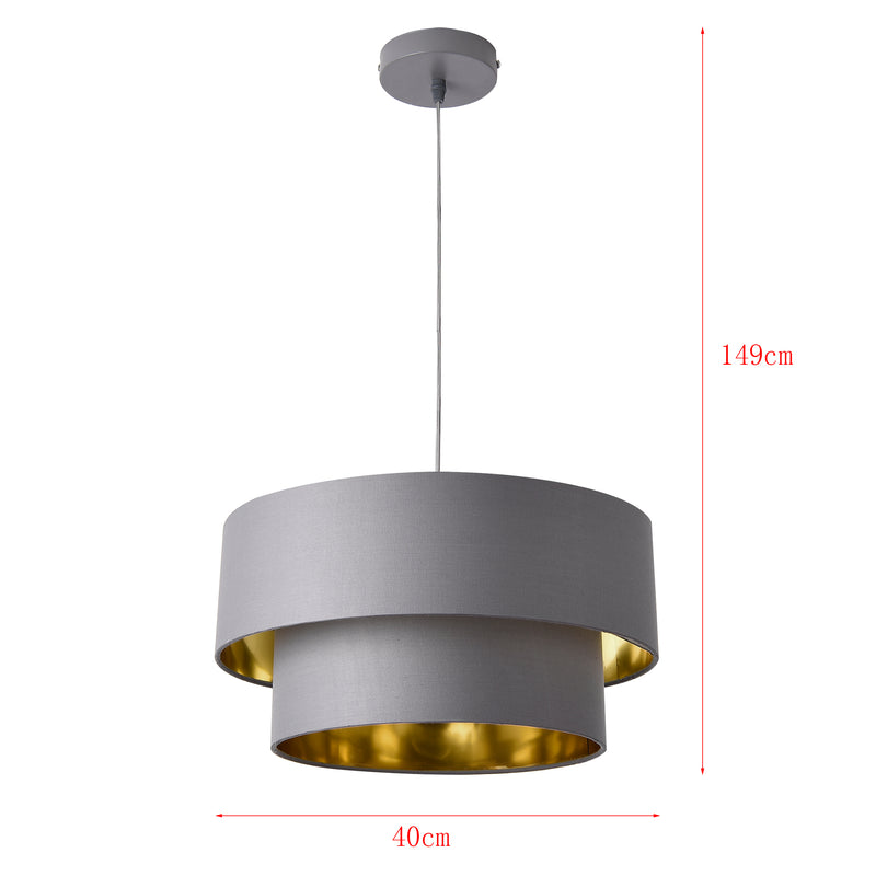 Esquema acotado Lámpara colgante Lopar E27 Metal Tela Gris-Dorado lux.pro
