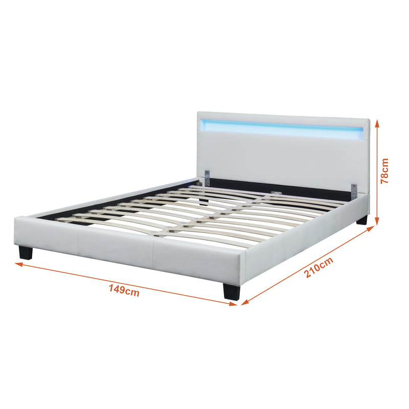 Esquema acotado Cama de matrimonio de cuero sintético (París) - con colchón y con sistema de iluminación LED