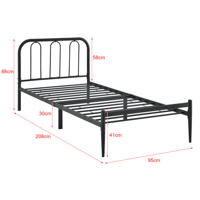 Esquema acotado Cama de metal Hanko con colchón en varios tamaños Negro en.casa