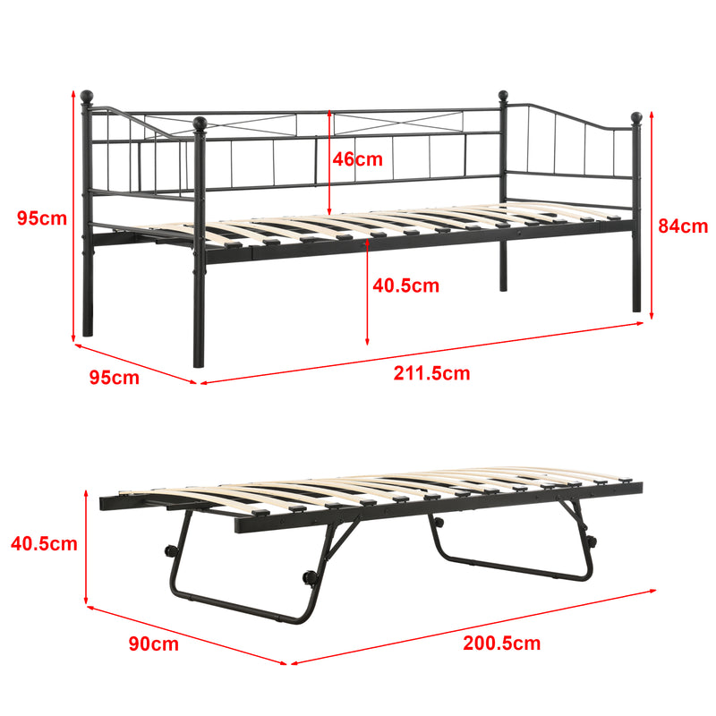 Esquema acotado Cama de metal Skutskär con colchón 90x200cm en varios colores en.casa