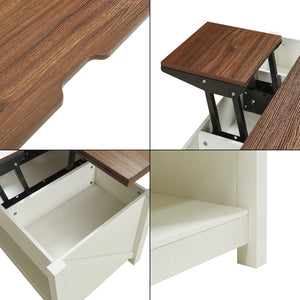 Mesa de centro Kasama con tablero elevable y espacio de almacenamiento 110x55x54 cm aspecto nogal/blanco [en.casa]