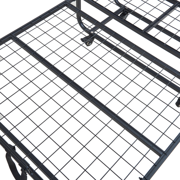 Cama plegable de metal Lustendi con colchón 200x90cm Negro/efecto roble [en.casa]