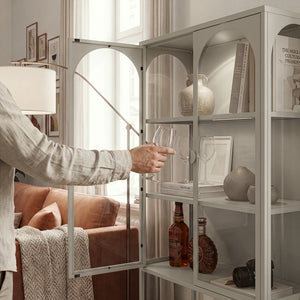 Vitrina Klippestad con 2 puertas arqueadas acero 160x80x35cm Gris cálido [en.casa]