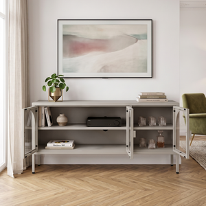 Vitrina Klippestad con 3 puertas arqueadas acero 118x35x55cm Gris cálido [en.casa]