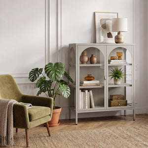 Vitrina Klippestad con 2 puertas arqueadas acero 95x80x35cm Gris cálido [en.casa]