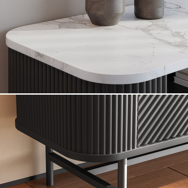 Mueble bajo para TV Olvehok 140x40x55 cm Negro/efecto mármol, blanco [en.casa]