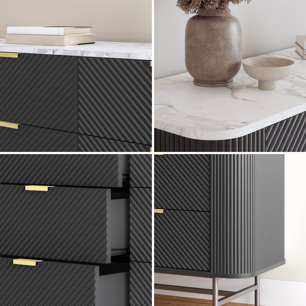 Cómoda Olvehok 120x40x81 cm Negro/efecto mármol, blanco [en.casa]