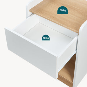 Mesita de noche Kuorshare 55x42x37 cm Blanco/Aspecto roble [en.casa]