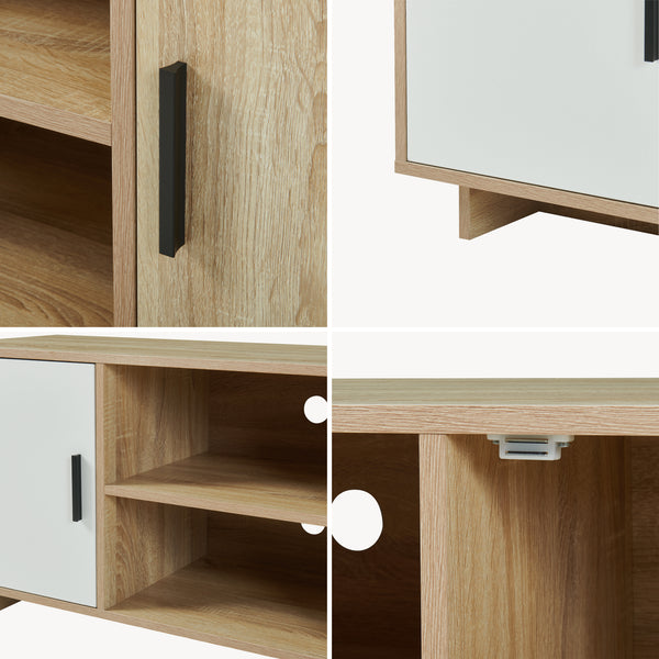 Mueble de TV Kenta con compartimentos 120x39x52 cm - Roble sonoma / Blanco [en.casa]