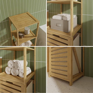 Badregal mit Wäschesammler Anun 130x36x33 cm Bambus Holzfarben [en.casa]