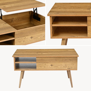 Mesa de centro Vasdabod con tapa elevable 96x59x50 cm aspecto roble [en.casa]
