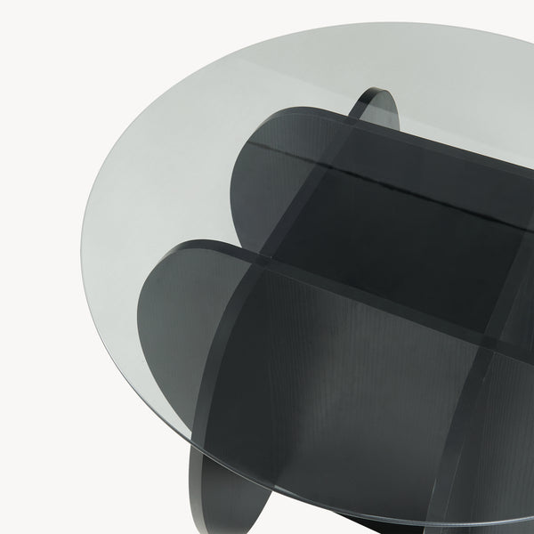 Mesa de centro Karhuvandi con tablero de vidrio Ø70x40 cm Negro/Gris [en.casa]