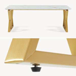 Mesa de centro Nolu 120x60x46 cm color dorado/efecto mármol, blanco [en.casa]