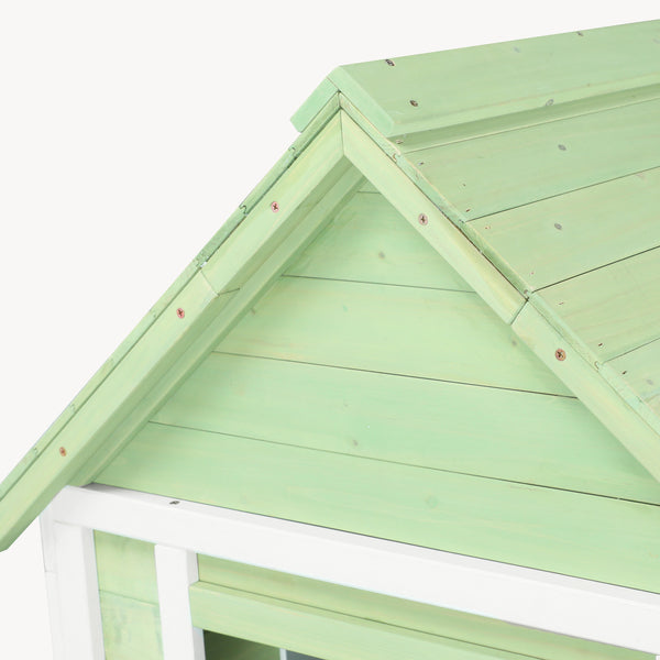Casita de juegos para niños Kuoldsvin Madera de abeto 144x102x90 cm Verde/Blanco [en.casa]