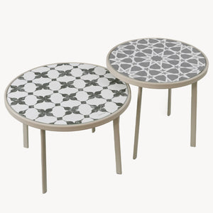 Mesa de exterior Faeto 2 piezas. Tapa de vidrio Champagne [casa.pro]