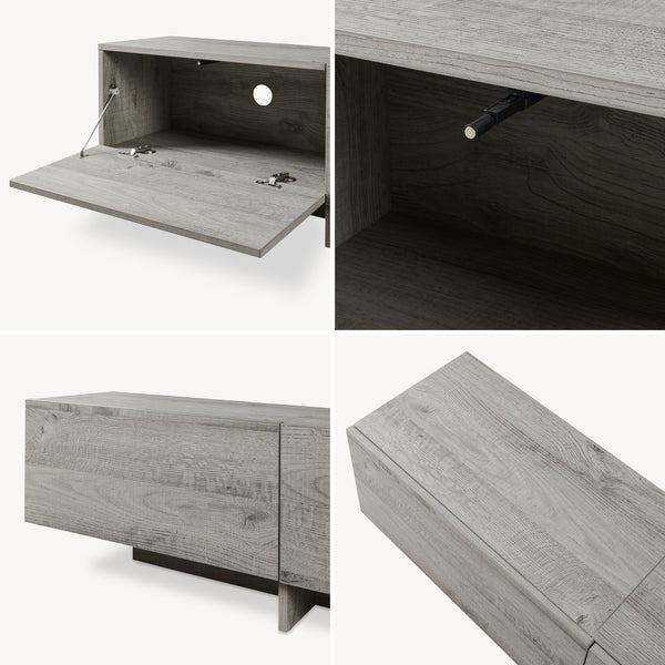 Mueble de televisión Kapipimso con 3 puertas abatibles 194x31x37 cm efecto roble, gris [en.casa]