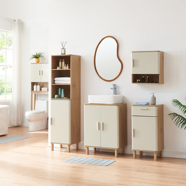 Armario de baño Ferrersp 80x40x35 cm aspecto roble/color arena [en.casa]