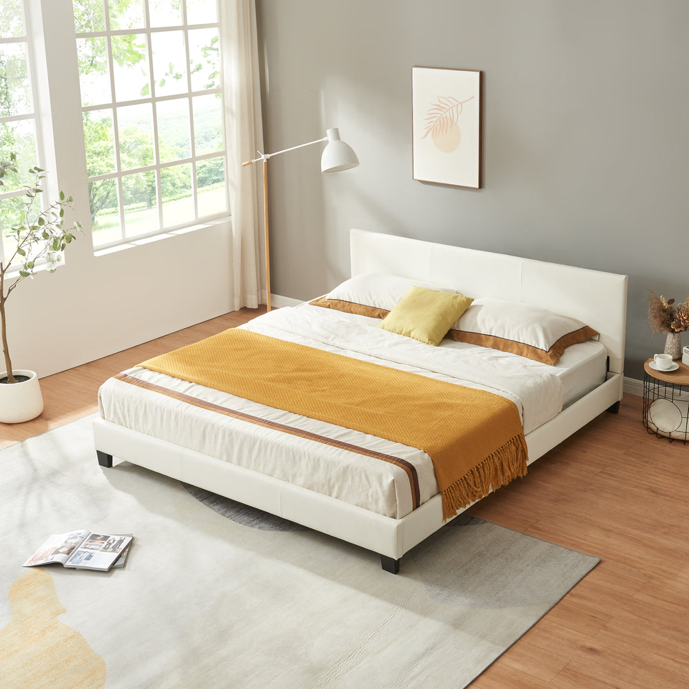 Cama de cuero sintético Albacete 180x200cm blanco Corium - premiumXL