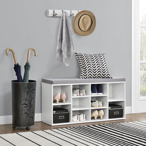 Zapatero Ymir 103x30x48 cm 10 estantes Banco blanco/gris en.casa