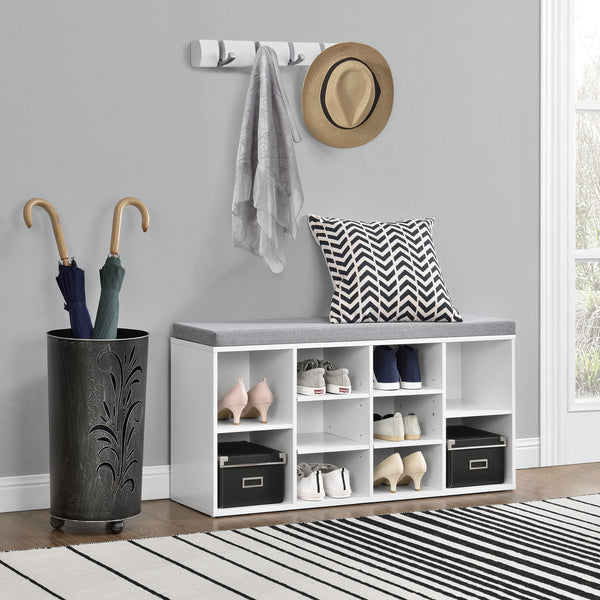 Zapatero Ymir 103x30x48 cm 10 estantes Banco blanco/gris en.casa