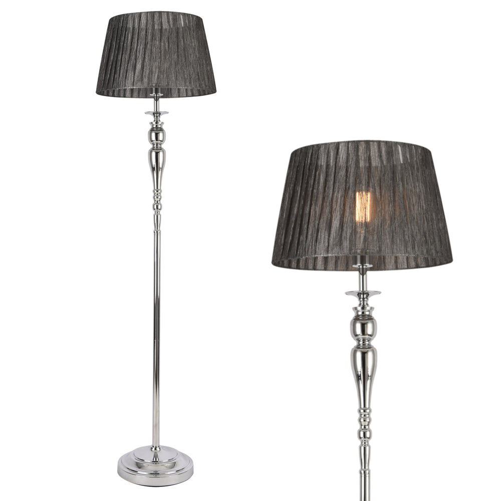 Lámpara de pie Lingen 151 cm E27 60W metal cromo/gris lux.pro - premiumXL