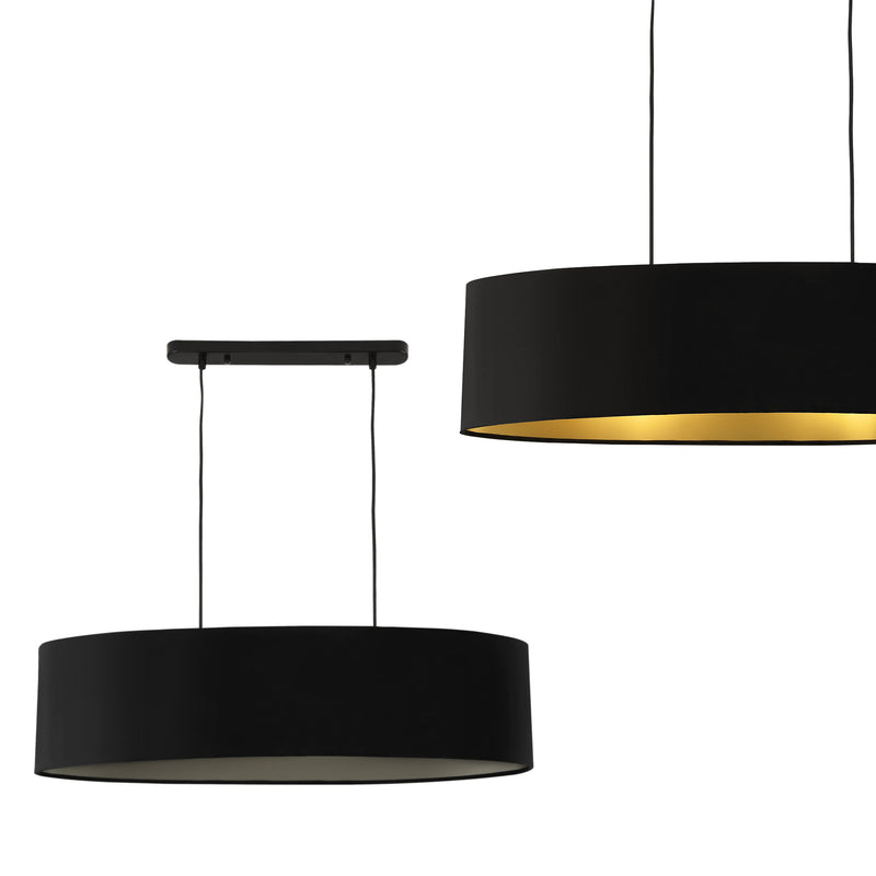 Esquema acotado Lámpara colgante Westerbork 2 luces E27 tela negra lux.pro