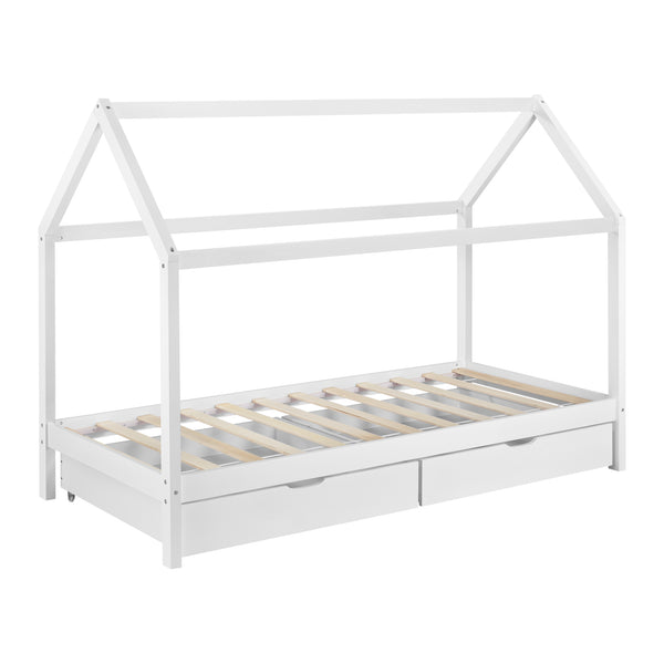 Cama infantil Lund 90x200 cm con cajones Madera de pino Blanco en.casa