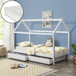 Cama infantil Lund 90x200 cm con colchón de espuma fría Madera de pino Blanco en.casa