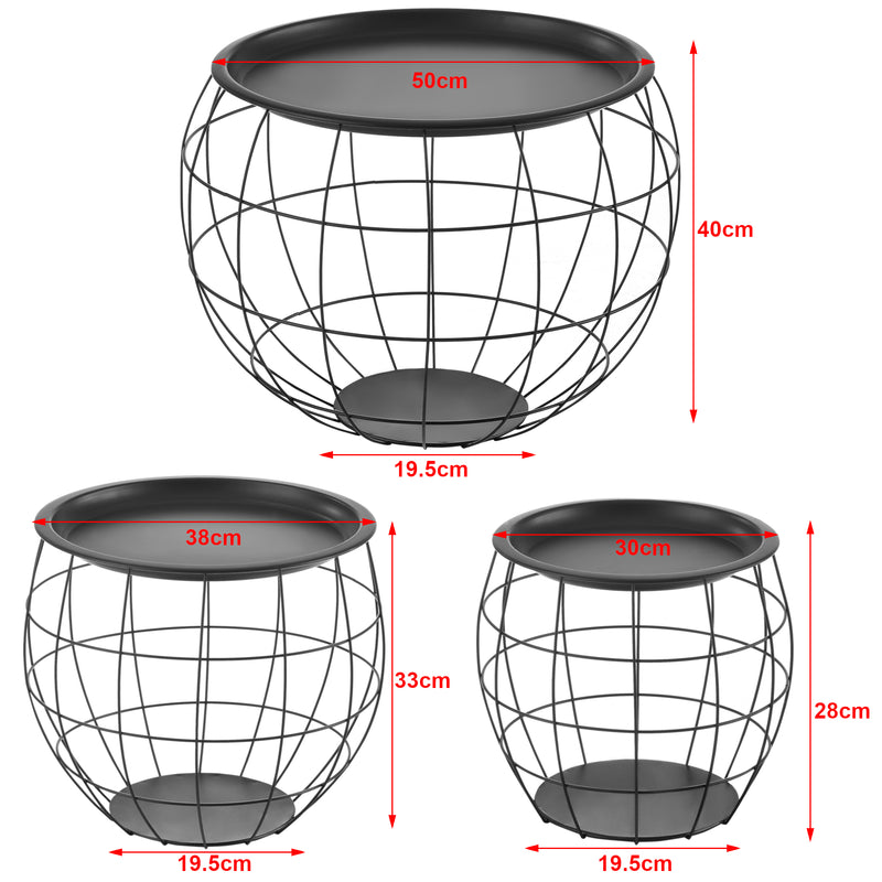 Esquema acotado Mesa de centro Neman set de 3 cestas de metal negro en.casa