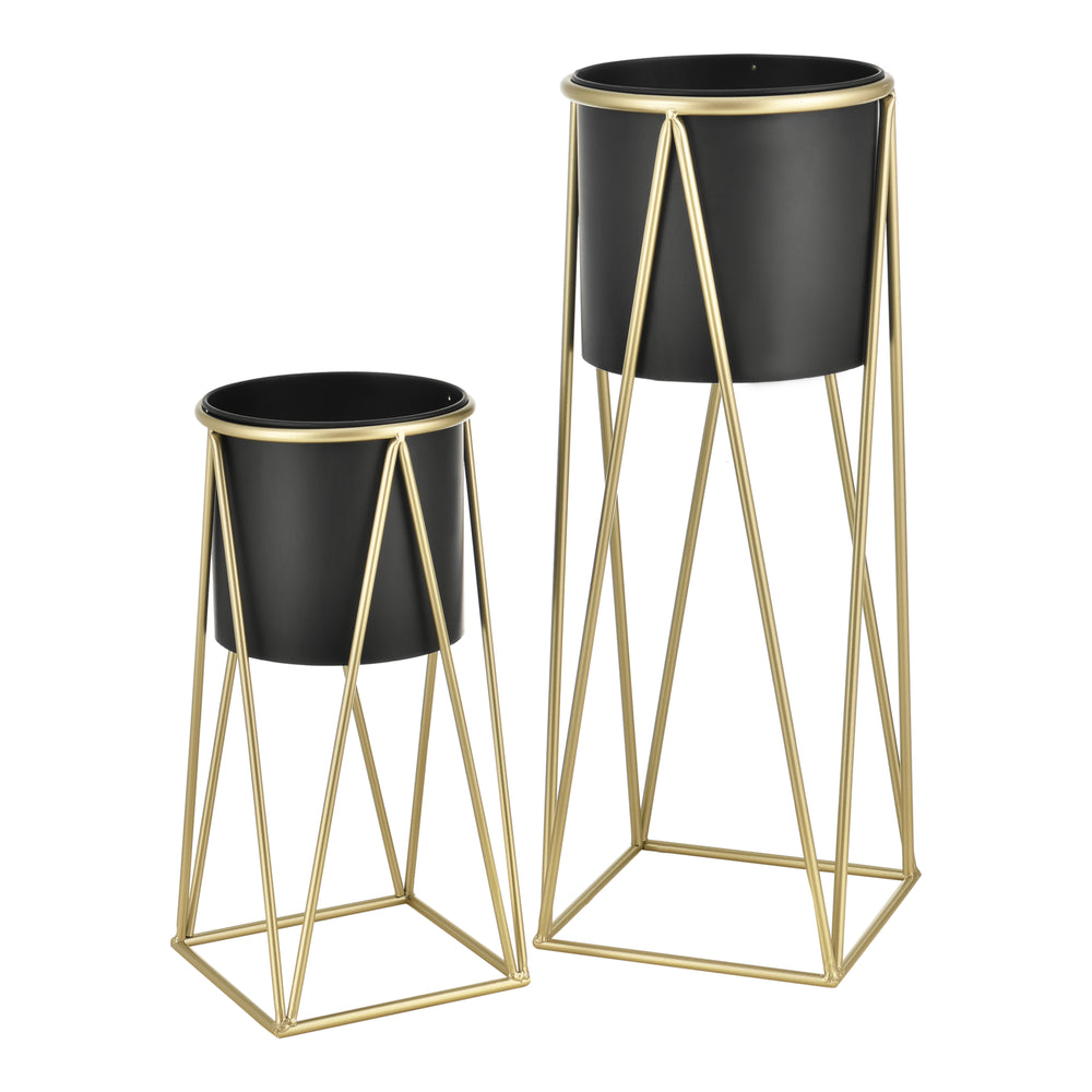 Soporte para plantas Lennik juego de 2 metal negro color latón [en.casa] - premiumXL