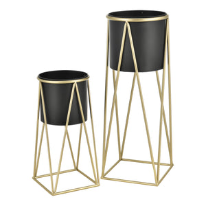 Soporte para plantas Lennik juego de 2 piezas metal negro color latón [en.casa]