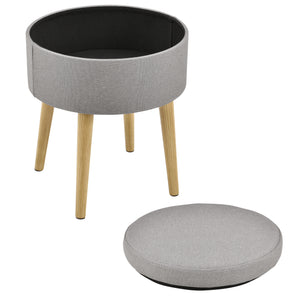 Mesa auxiliar Aurere Ø 36 cm Tapizado con espacio de almacenamiento Madera natural/Gris en.casa