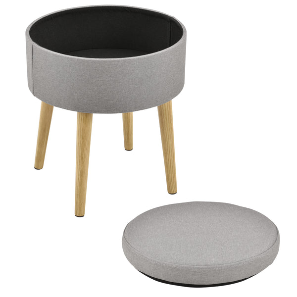 Mesa auxiliar Aurere Ø 36 cm Tapizado con espacio de almacenamiento Madera natural/Gris en.casa