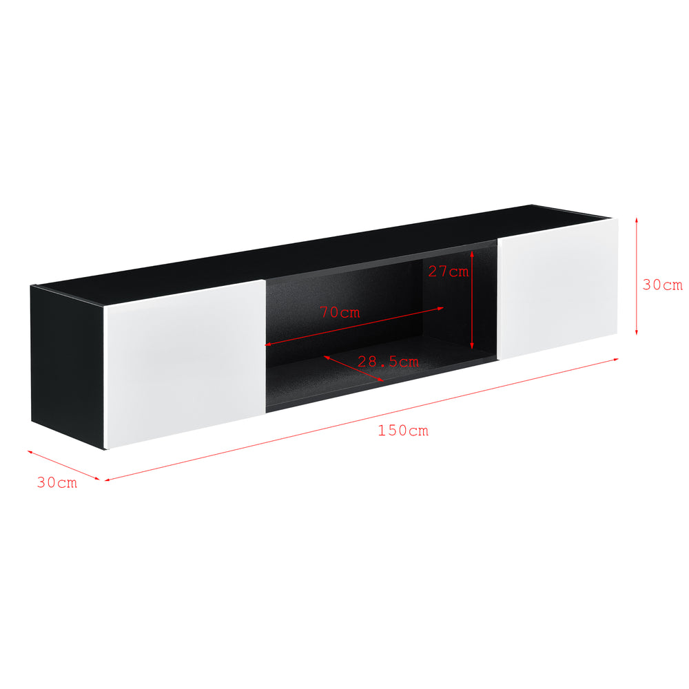 Estante de pared Thabong 150x30x30 cm con iluminación LED negro/blanco en.casa - premiumXL