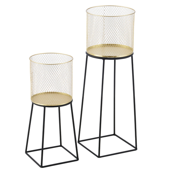 Soporte para macetas Meise de 2 piezas en negro y dorado en.casa