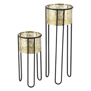 Soporte para macetas Modave 2 piezas Negro-Dorado en.casa
