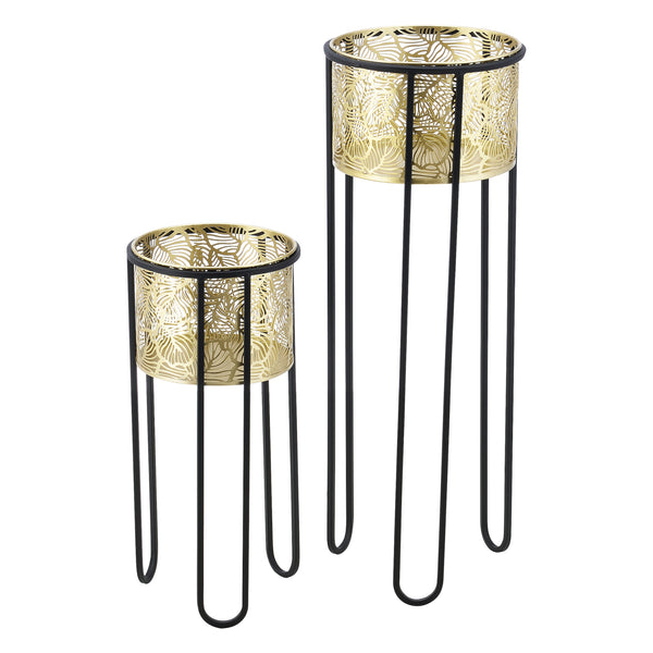 Soporte para macetas Modave 2 piezas Negro-Dorado en.casa