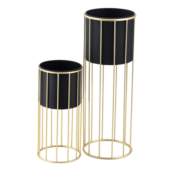 Soporte para macetas Mortsel juego de 2 piezas metal negro-dorado [en.casa]