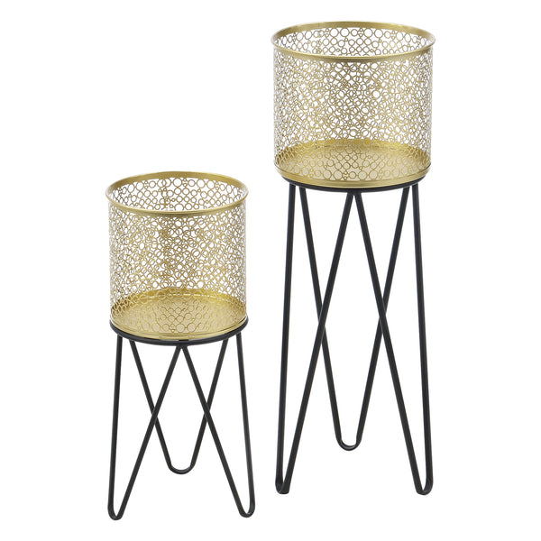 Soporte para macetas Marchin 2 piezas Negro-Dorado en.casa