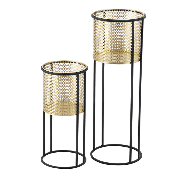 Soporte para macetas Malmedy 2 piezas Negro-Dorado en.casa