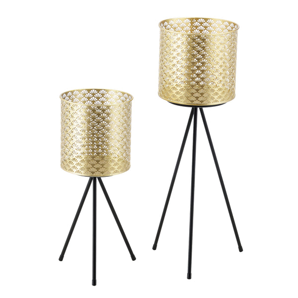 Soporte para macetas Mechelen de 2 piezas Negro-Dorado en.casa