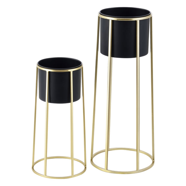 Soporte para maceta Macon 2 piezas Negro-Dorado en.casa