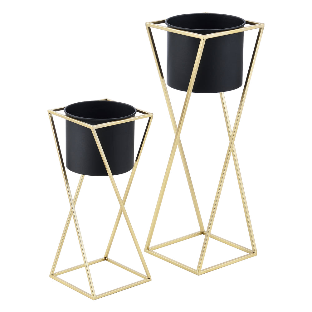 Soporte para macetas Mons 2 piezas negro - dorado en.casa - premiumXL